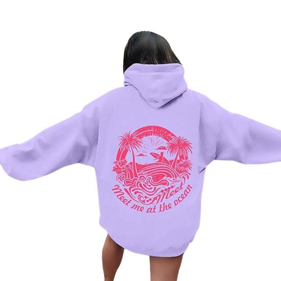 

Women Fall Spring Hoodie Everything Comes In Waves Pink Graphic Long Sleeve S светло-фиолетовый