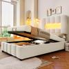 Upholstered Bed, 90 X 200 Cm, Without Mattress, LED Lighting, with Hydraulic Lift, Adjustable Headboard, Velvet, Beige