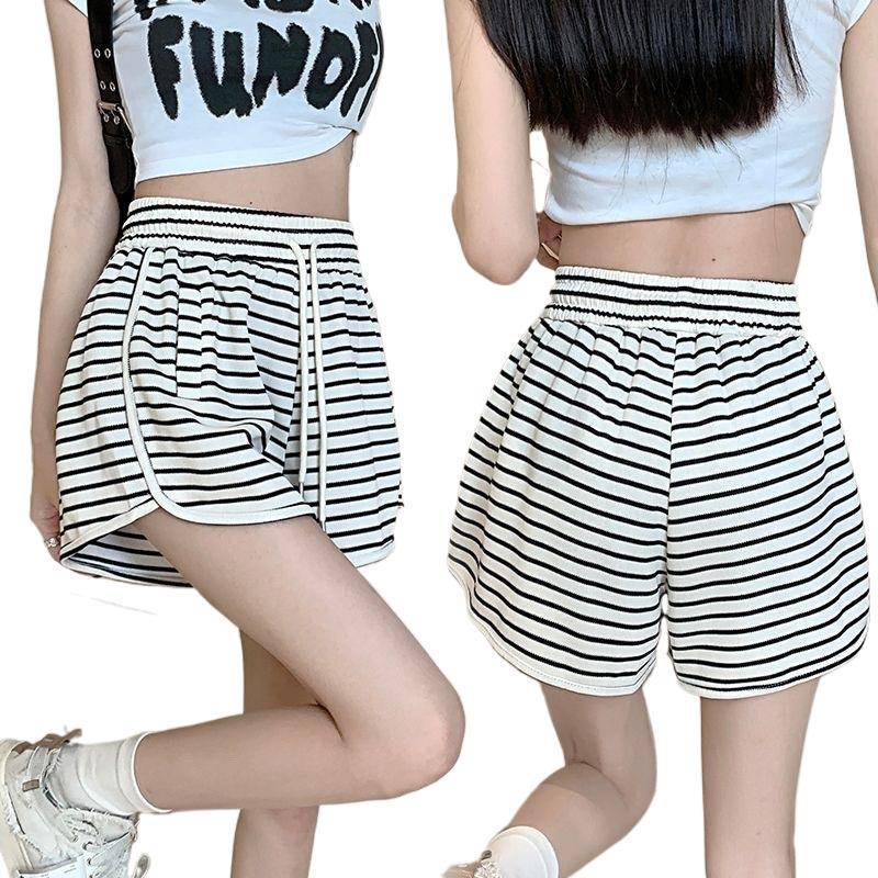 Korean Style High-Waist Striped Summer Shorts - Slimming, Casual, Elastic, Loose Fit