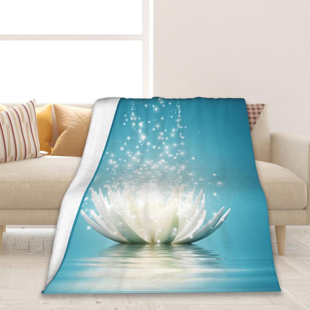 Colorful Moon Lotus Printed Flannel Blanket Gift Blanket Soft and Comfortable Suitable for Adults Home Picnic Travel