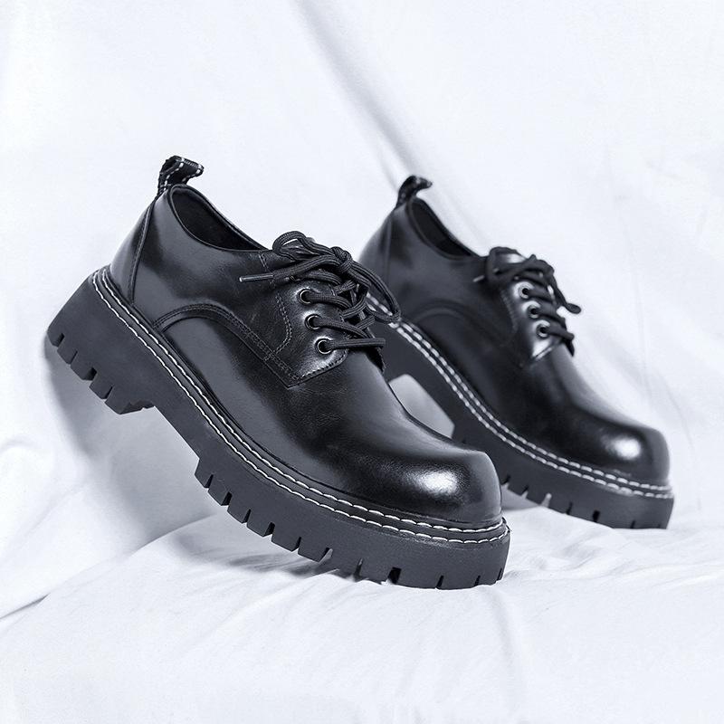 

Кожаные туфли мужские корейские версии модные универсальные красивые туфли на шнуровке повседневные молодежные британские черные маленькие кожаные туфли 77006-R 44 чёрный