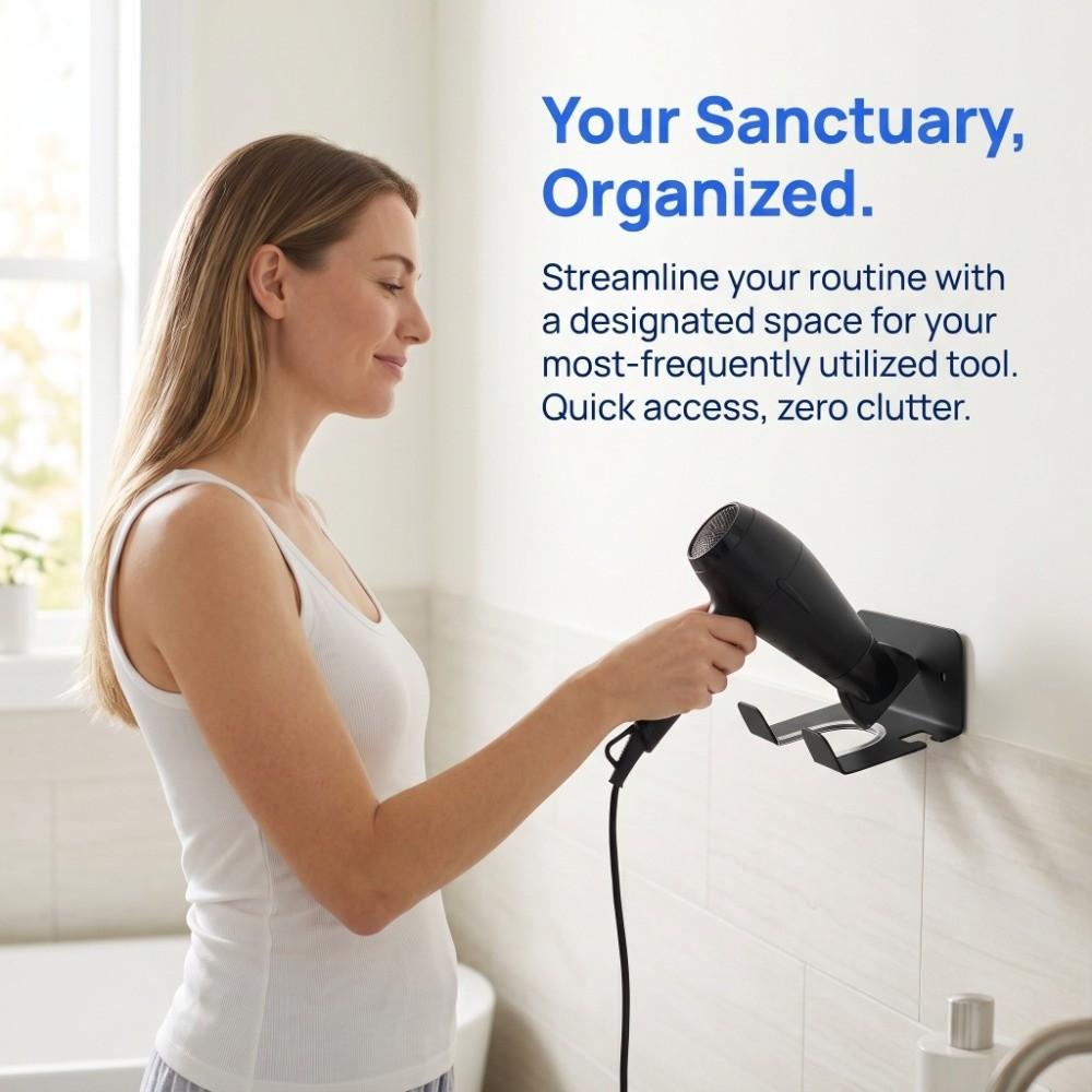 Carbon Steel Hair Dryer Rack Wall Mount Blow Dryer Rack Organizer Hair Dryer Holder Bathroom