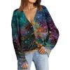Women's Fashion Long Sleeve Christmas Print V-Neck Button Loose Cardigan Top
