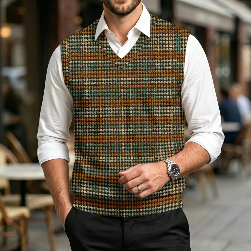 Men's V-Neck Sweater Vest Casual Wool Knit Sleeveless Top for Commute, Work and Everyday Wear
