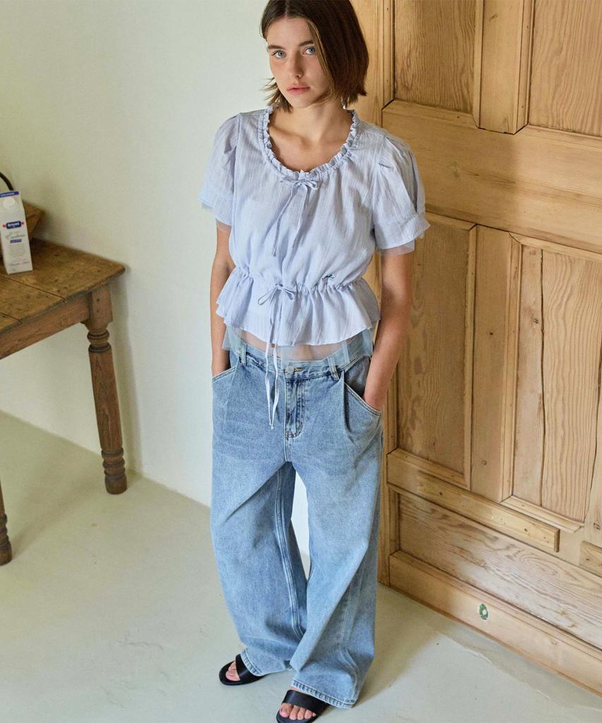 Hauseuobeupondeu Sheer Layered String Half Blouse_Blue