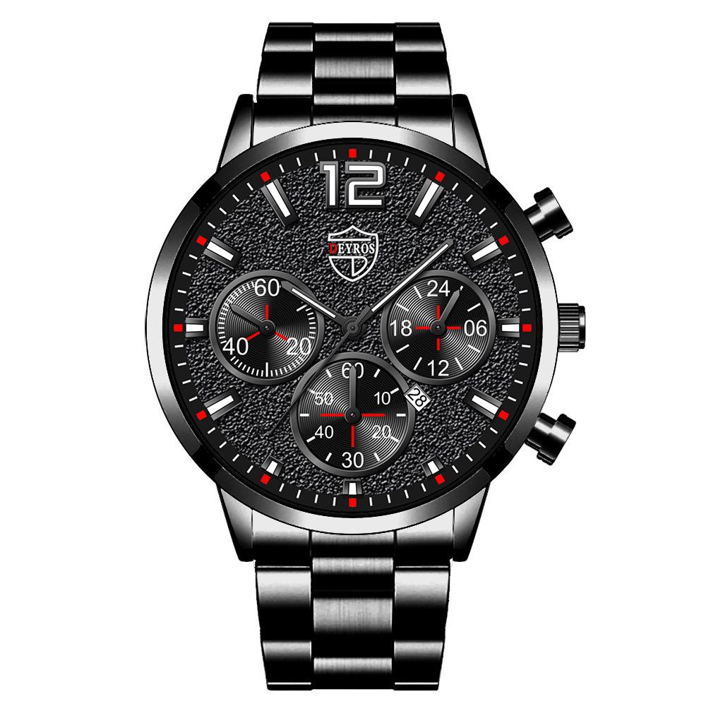 Trendy Fashion Herren Kalender Uhr Edelstahl Uhr Student Uhr Casual Quarz Uhr Männer