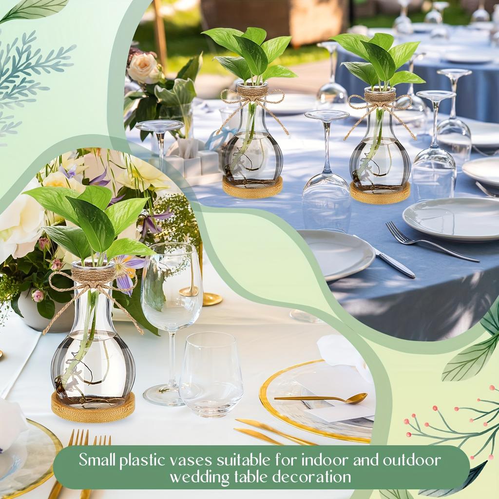 12pcs Clear Plastic Vases | 4.7-inch Mini Light Bulb Style, Round, Durable for Table Center Decoration, Weddings, and Home Decor