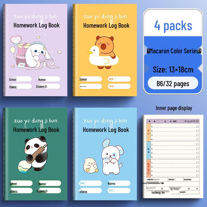 Grade 1 Primary School Homework and Communication Book for Home-School Use
