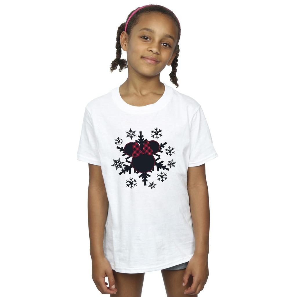 Disney Girls Minnie Mouse Gingham Snowflakes Cotton T-Shirt