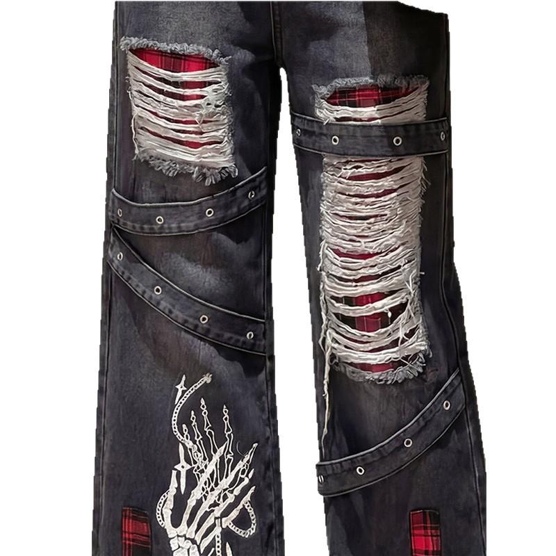 Niche Y2K Distressed Wide-Leg High-Waisted Jeans for Women