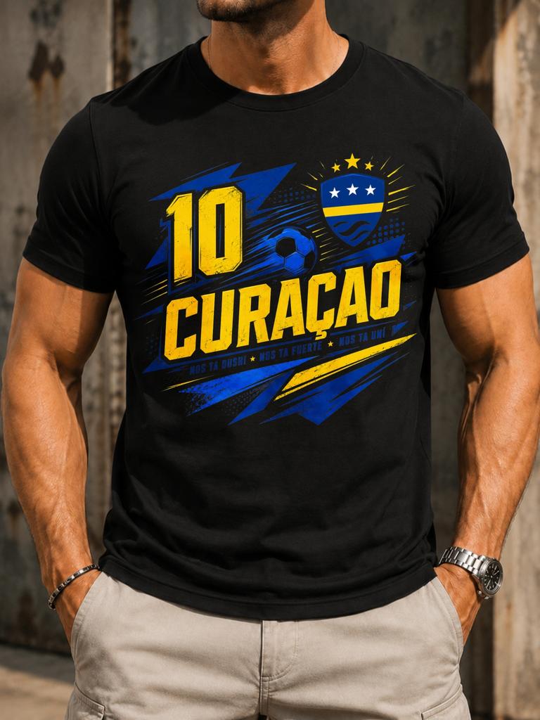 Curacao Number 10 Soccer Ball Blue Yellow Lightning Shapes Nos Ta Dushi Fan Slogan Graphic Unisex Unisex All TShirt