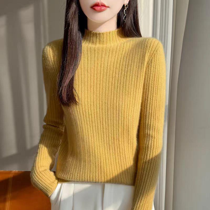 Women's Slim Fit Wool Mock Neck Cable Knit Sweater