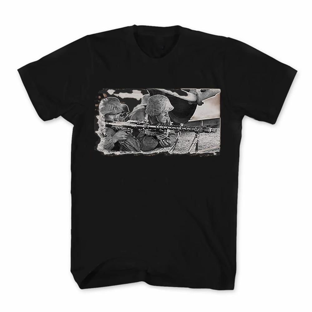 

Футболка с принтом элитного солдата-пулеметчика MG34. Хлопковая мужская футболка премиум-класса с коротким рукавом и круглым вырезом, новинка S-3XL XXXXXL чёрный
