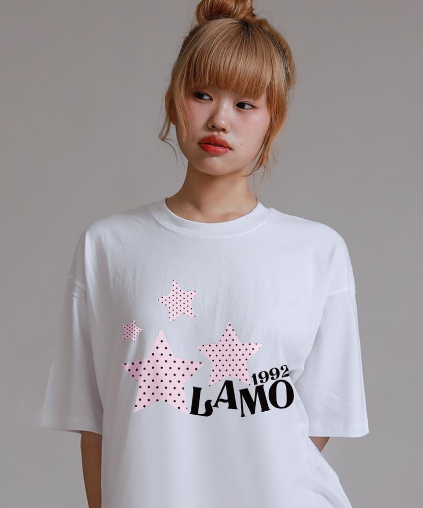 LIKE THE MOST Pattern Star Lamo Oversized Short Sleeve T-Shirt_White