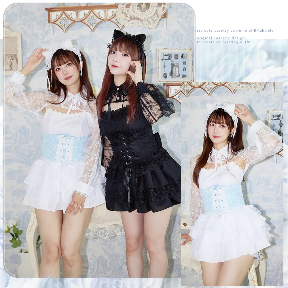 Brightlara Halloween Cosplay Cat White Black Costume, Cat, Cat, Women's, cos074-BK-L