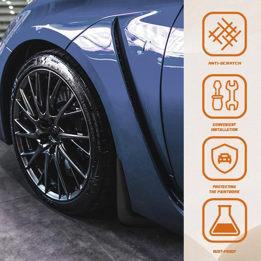 4PCS Car Mud Flaps, Mud Guards, No Drilling Mudguards Mudflaps with Hardware Kits, Automotive Exterior Accessories Universal Front & Rear Wheel