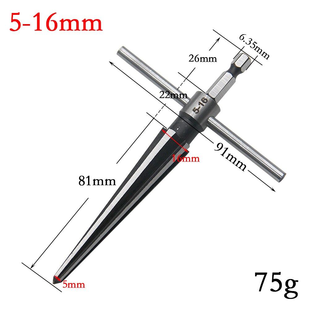 Woodwork Taper Reamer 3-13/5-16mm Wooden Board Electric Drill Hole Expanding Chamfer and Deburring Hexagonal Handle Cut Tool