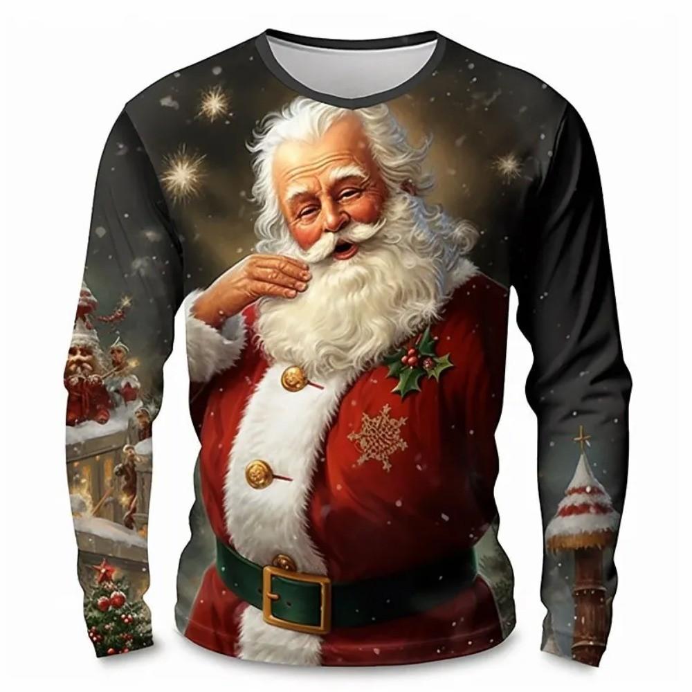 Fashionable Design Men's Long Sleeved T-shirt 3D Printed Christmas Pattern Casual Men's Street Minimalist Harajuku Outdoor