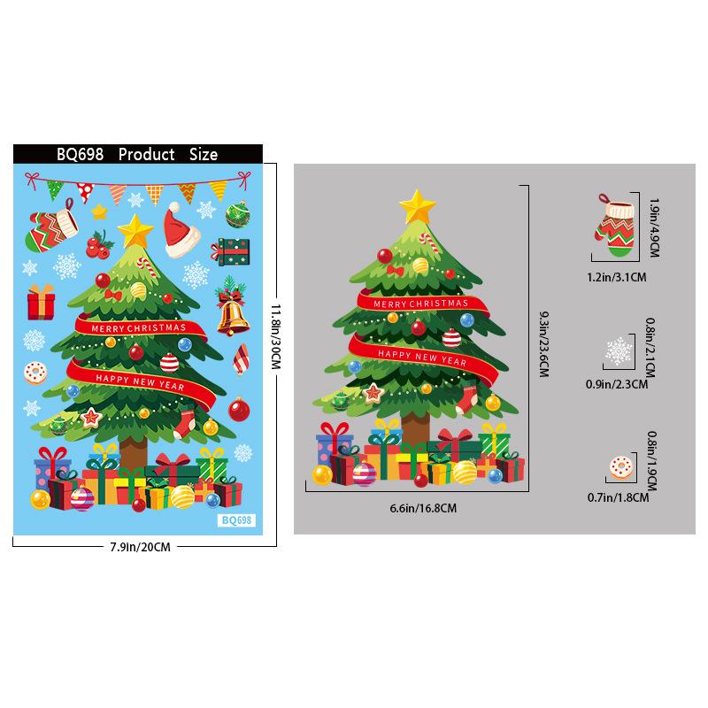 Christmas Static Glass Window Stickers, Snowflake Gift Box Santa Bell Christmas Tree Decorative Decals for Home Shop Decor