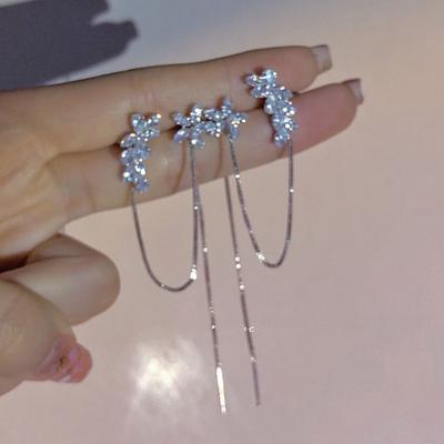 Earrings Jewelry Fashion Personality Zircon Ear Clip Long Earrings Crystal Flower Tassel Cuffs Stud Earrings
