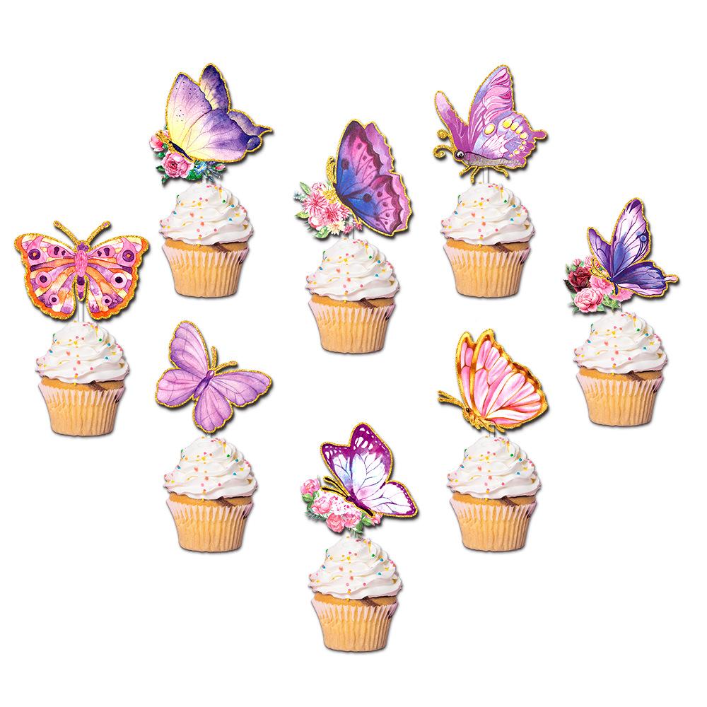 Butterfly Cupcake Toppers, Butterfly Themed Women Birthday Spring Party Decorations Pink and Purple Butterfly Cupcake Toppers