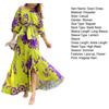Slash Neck Maxi Dress Lantern Sleeve High Waist Lace-up Floral Print Irregular Hem