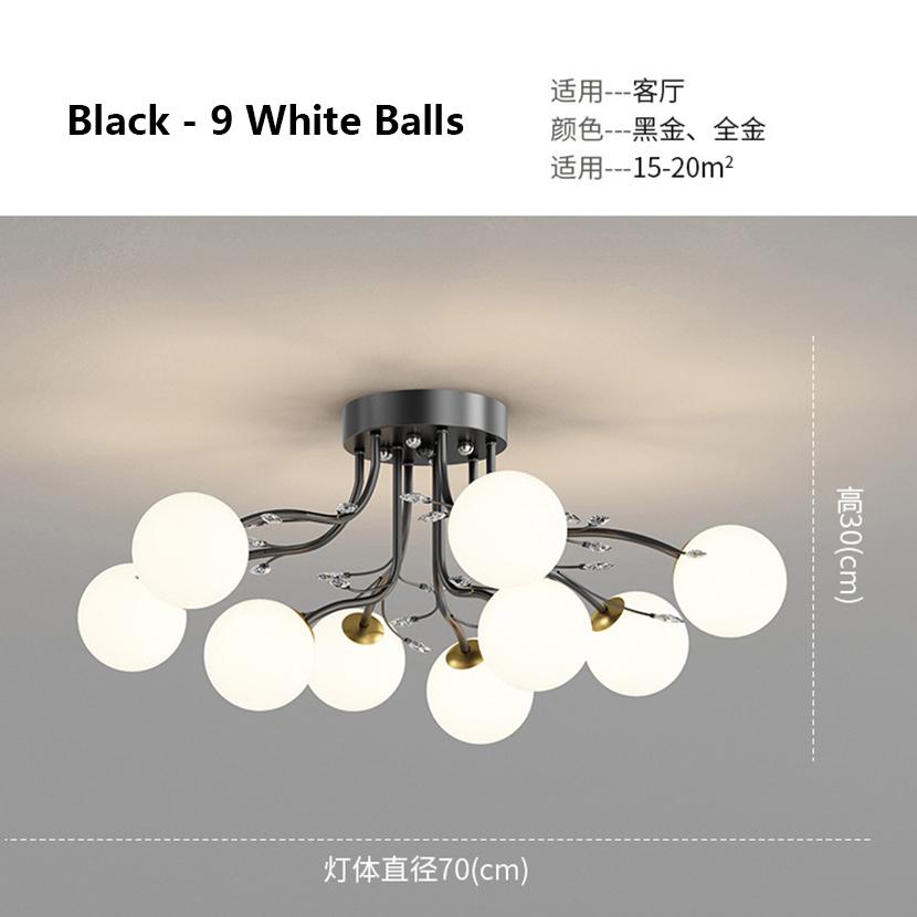 SANDYHA New LED Black Gold Chandeliers Clear Star Milk White Glass Ball Ceiling Lamp with Crystal Live Room Decor Pendant Lights