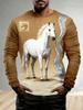 Men's T-Shirt Running Horse Graphic 3D Print Fashion Long Sleeve Crew Neck Unisex Tee Shirt Casual Summer Personality Men's Top