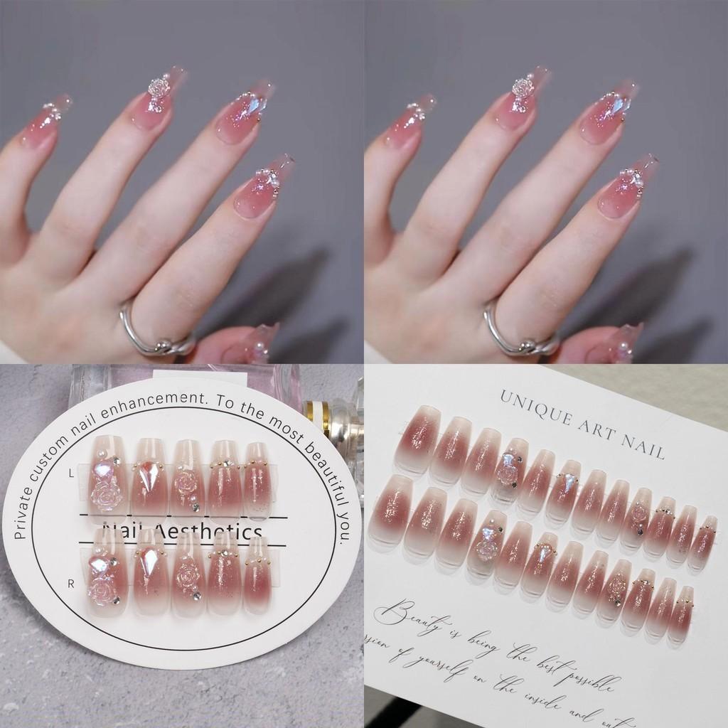 Glamorous 643 Aurora Diamond Flower Handmade Blush Finger Nail Sticker Manicure Wholesale