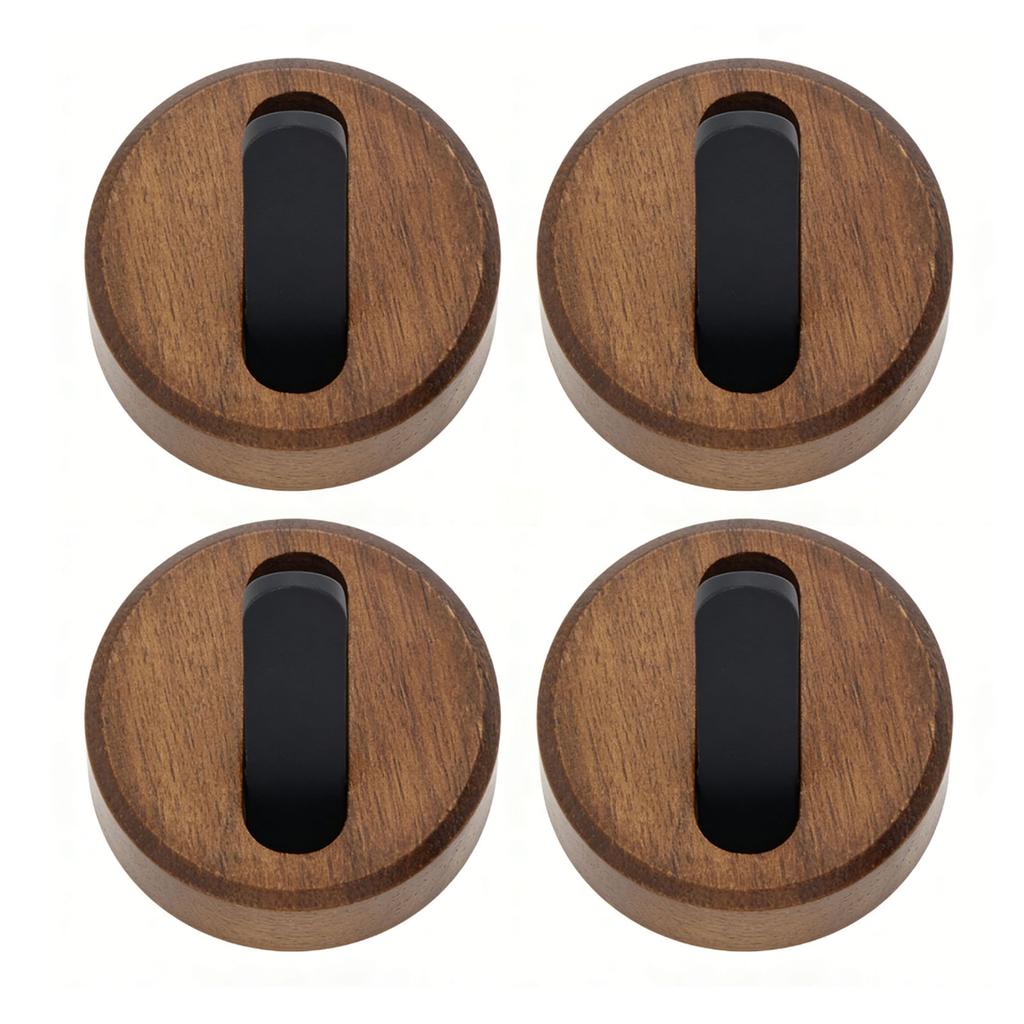 4pcs Wood Hooks Modern Self Adhesive Space Saving Wall Mounted Folding Coat Hooks for Clothes Towels Hats Bags Black