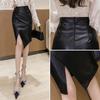 Fashion Office Women's PU Leather Skirt Irregualer High Waist Slim Midi Length Women's Skirts Plus Size