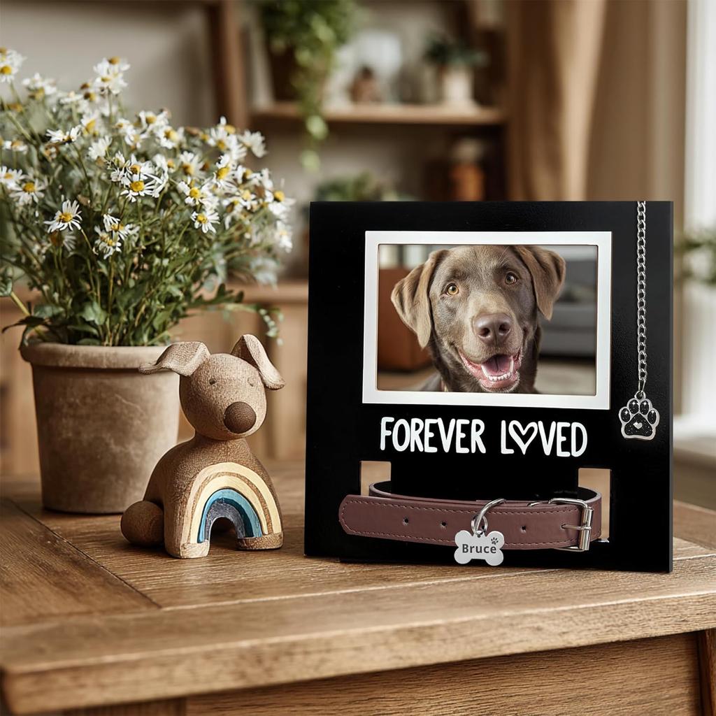 MYPAWLETS Dog/Cat Collar Memorial Frame with Paw Print Charm,Pet Loss Sympathy Gift,Pets Memorial Gift for Loss of Dog,Forever Loved Pet Keepsake