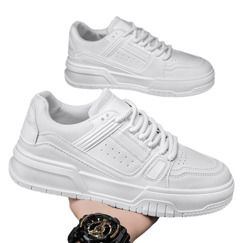 Men's Shoes Spring and Autumn Niche Design Versatile Casual Pure Black Board Shoes for Teenagers Sports Thick Sole Heightened Bread Trendy Shoes