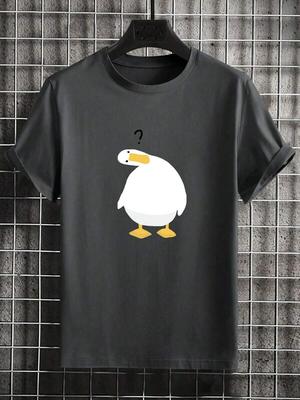 Camiseta Informal Unisex con Gráfico de Pato Lindo y Cuello Redondo