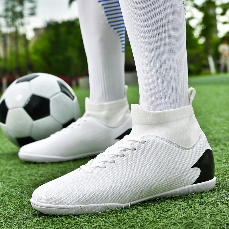 Men's Football Boots Rubber Soft Sole Short Nail Artificial Turf Leather Youth Kids Football Shoes