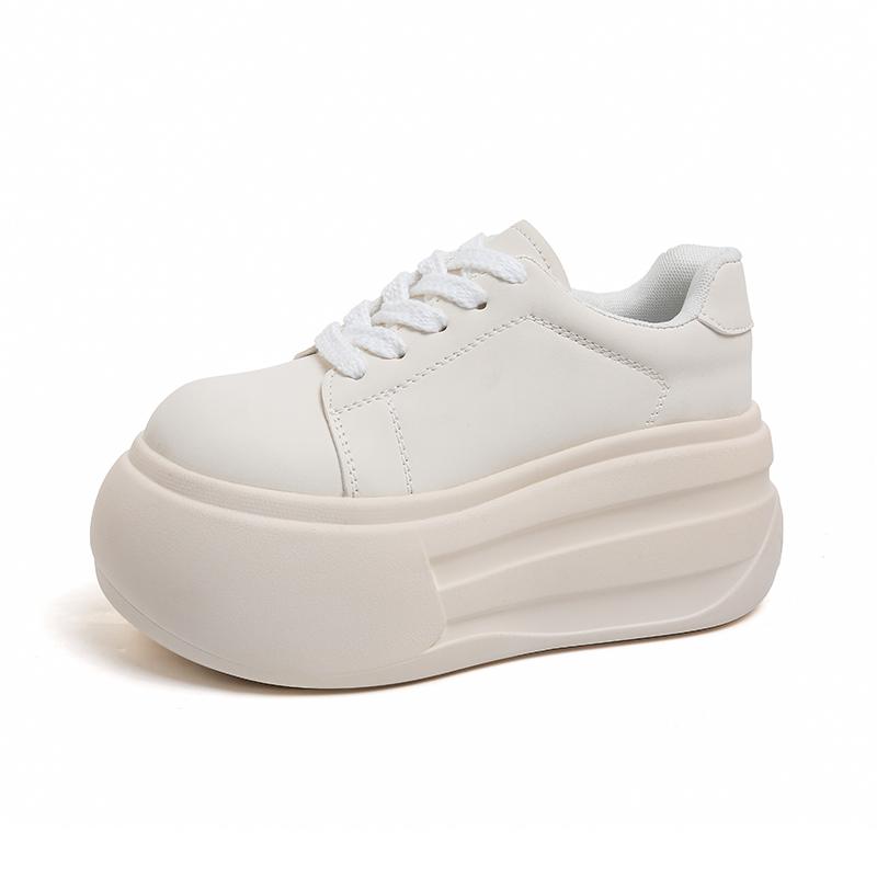 Fashion 8 CM Women's Autumn Thick Bottom Shoes Breathable Microfiber Leather Vulcanize Flat Platform Sneakers White Walking Shoes