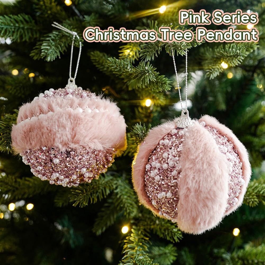 Pink Ball Star Bow Christmas Tree Pendant Creativity Plush Foam Christmas Deco Ball Luxury Sparkly Xmas Home Hanging Decoration