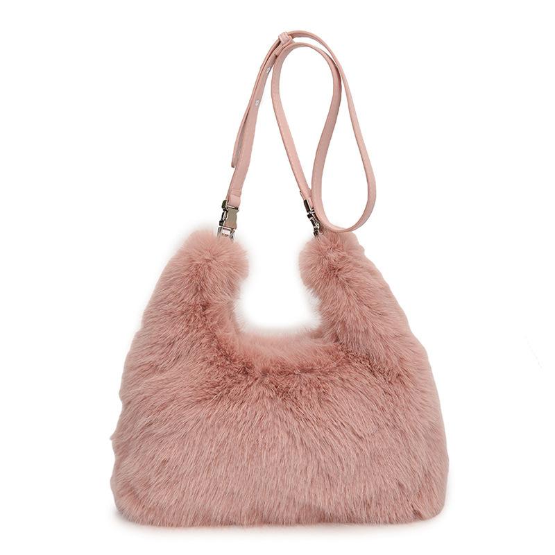 Soft Plush Casual Women's Crossbody Bags Faux Fur Sweet Ladies Big Shoulder Bag Solid Color Winter Furry Female Handbags Tote