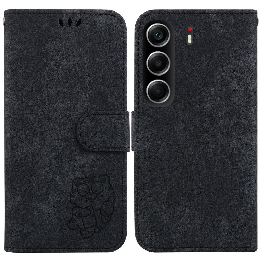 For TECNO Camon 40 4G Wallet Case Tiger Imprint Leather Shockproof Phone Cover with Wrist Strap