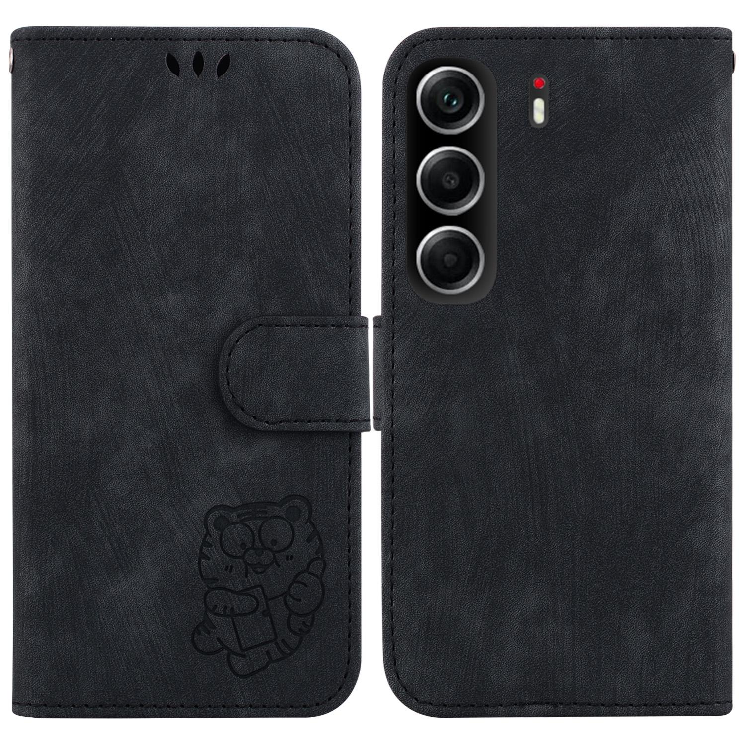 

Для TECNO Camon 40 4G Чохол-гаманець Шкіряний Протиударний Чохол для телефону з тисненням тигра та ремінцем на зап ястя Black