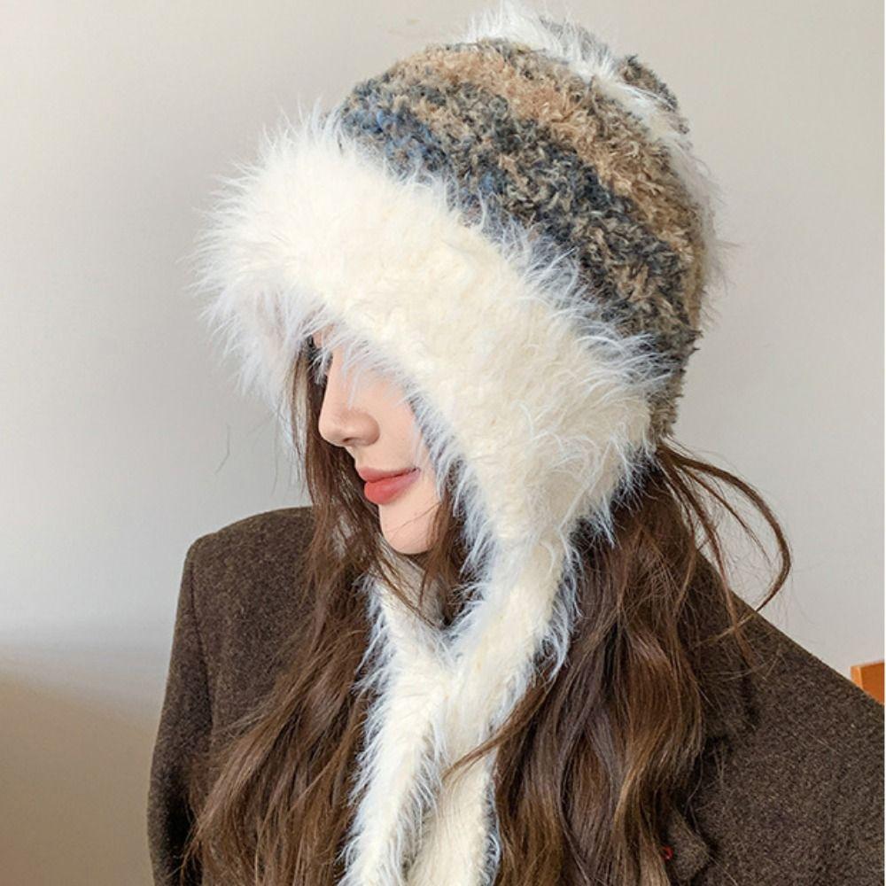 Soft Dopamine Color Beanies Cap Thicken Sweet Knitted Pullover Cap  Female