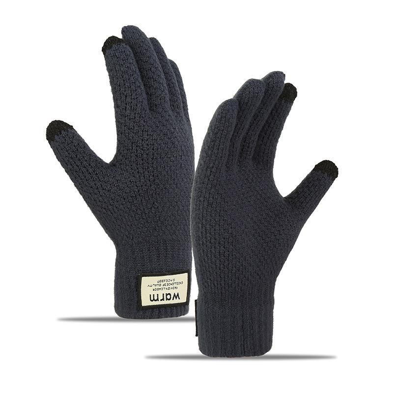 Touch Screen Gloves Winter Warm Knitted Velvet Thickened Windproof Cycling Men and Women Cold-proof Wool Simple Gloves