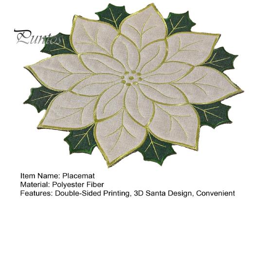 Christmas Table Placemats for Dining Floral Leaf Placemat Table, Decorative Polyester Fabric Round Mats Home with Festive Leaves Design Party