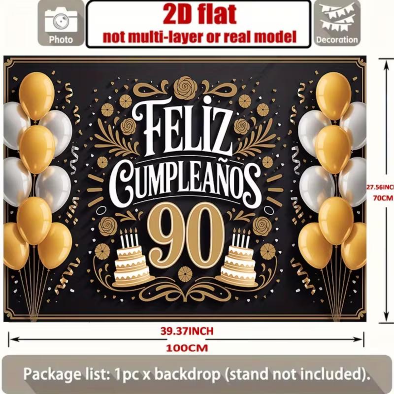 2D Spanish 90th Birthday with Balloons & Cake Photography Background