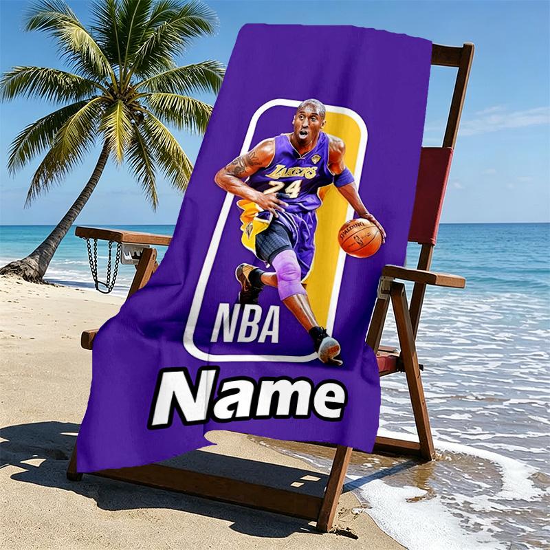 Custom Name Personalized NBA Print Beach Towel, for Trip Camping Beach Party Home Decor, Birthday Gift for Family & Friends