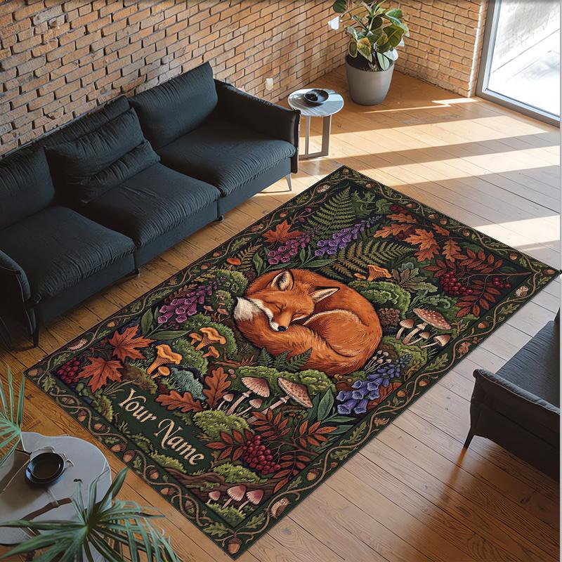 Forest Theme Crystal Velvet Floor Rug Personalized Custom Name Text Warm Carpet Home Decoration