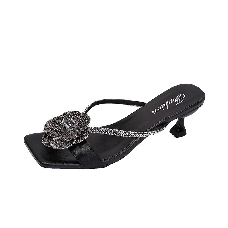 Fashion Fashion 2025 Open Toe Women's Slippers Summer Outdoor Dress Crystal Floral Elegant Light Best Seller Non-Slip High Heels Zapatos