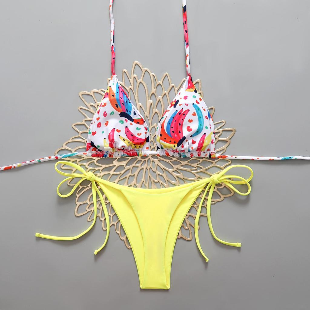 Colorful Graffiti Print Color Block Two-Piece Bikini - Sexy European & American Beachwear