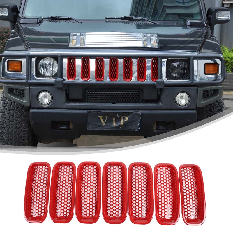 

7 шт. Черная/Красная Сотовая Сетка Защитная Накладка на Переднюю Решетку Автомобиля Для Hummer H2 2003-2009 Внешние Аксессуары красный