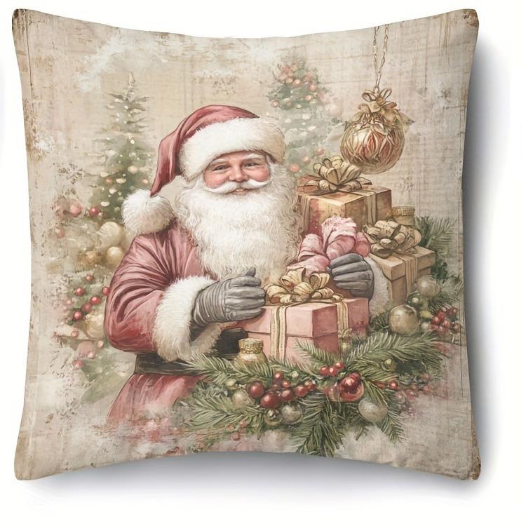 

Рождественский сон: Праздничные наволочки с оленем, часами, снеговиком и Сантой, наволочка на диванную подушку, новогоднее украшение для дома и комнаты 16x16Inch